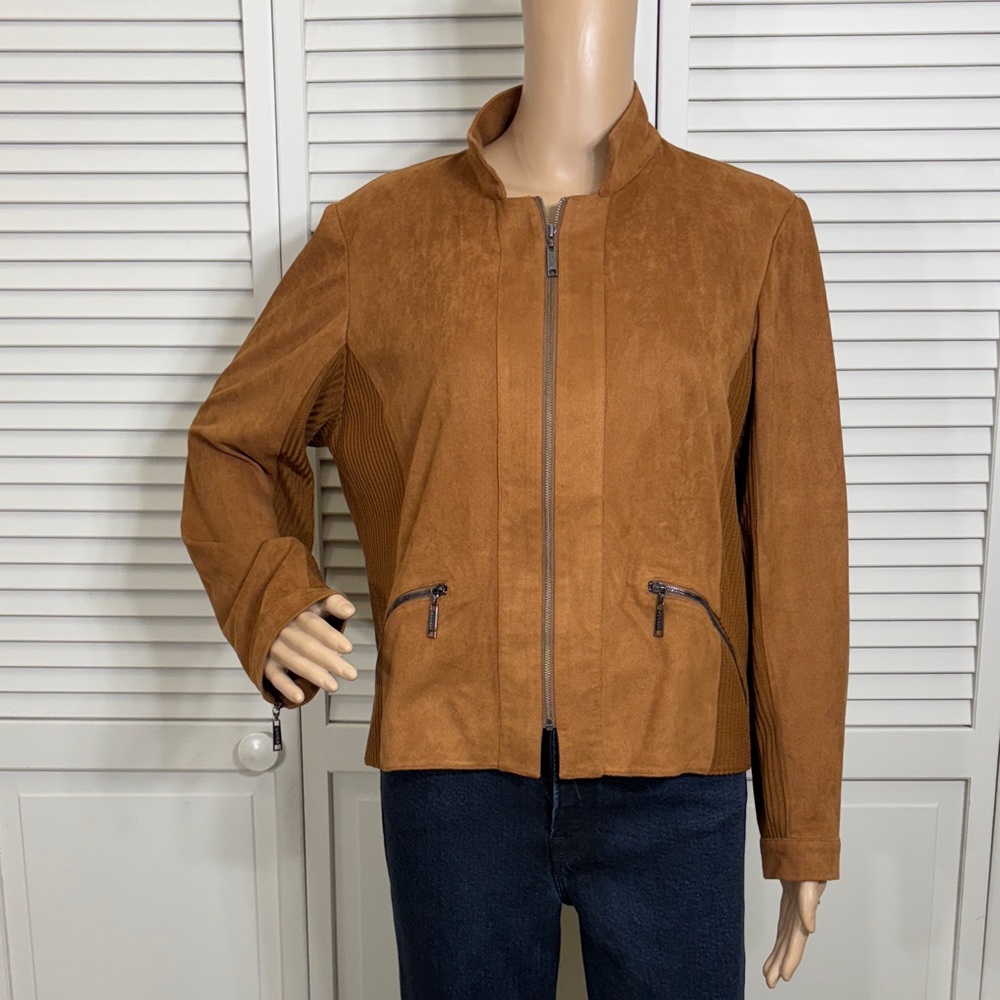 Misook Faux Suede Leather Tan Jacket for Women Large